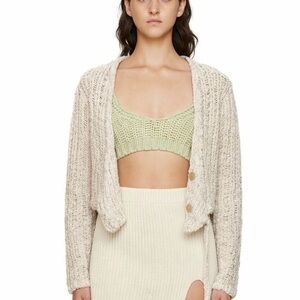 theOpen Product Loose-Knit Cardi, Ecru, Cropped Boho Festival Artsy Streetwear S